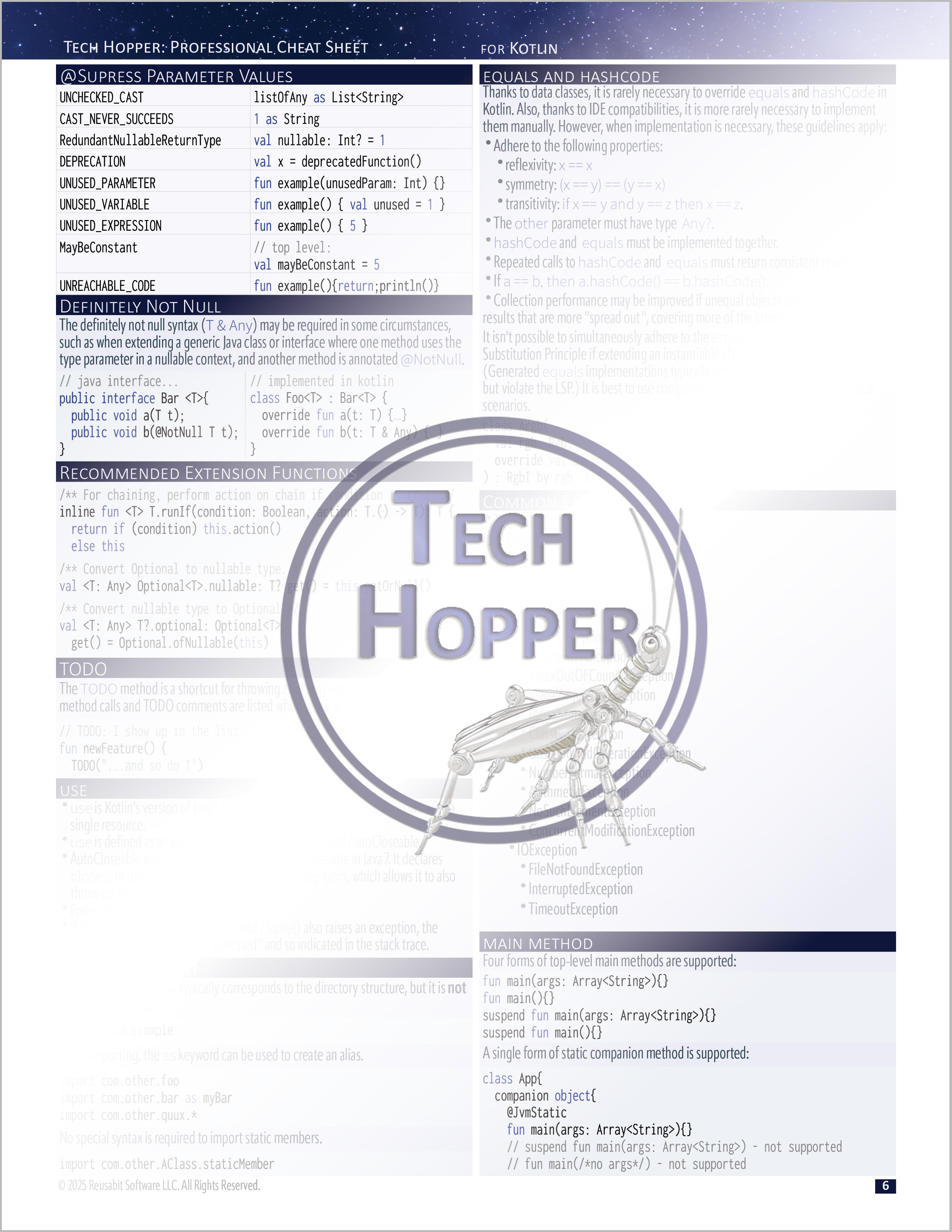 Tech Hopper: Professional Cheat Sheet for Kotlin